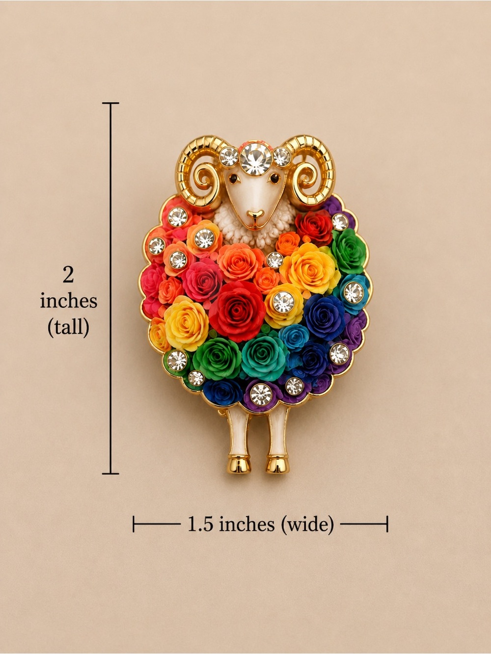 Rainbow Floral Sheep Brooch - Multicolor Gold Tone - Picture 2 of 2
